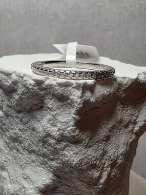 S8 0.18ctw Moissanite Half Eternity w/Rhodium Ring Solid 925 Sterling Silver